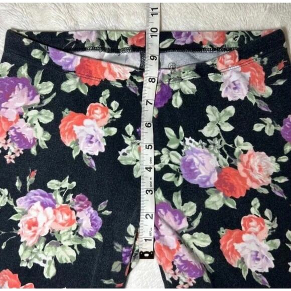 Black Floral Print Decree Leggings Soft Stretchy Yoga Pants Lounge Activewear - Picture 3 of 7